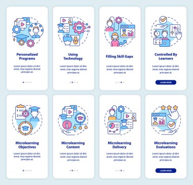 Seyyar uygulama ekranında mikro kazanç yaklaşımı. Doğrusal kavramlarla düzenlenebilir grafik talimatlarını dört adımda öğrenerek. UI, UX, GUI şablonu. Kullanılan sayısız Pro-Kalın, Düzenli yazı tipleri