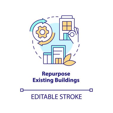 Mevcut bina konsept simgesini yeniden adlandır. Karbon nötrleştirme stratejisi soyut fikir ince çizgi çizimi. İzole bir taslak çizim. Düzenlenebilir felç. Arial, Myriad Pro-Kalın yazı tipleri