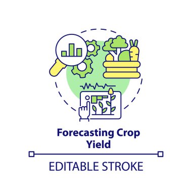 Hasat verimi konsept ikonu tahmin ediliyor. Veri analizi Artan ekin verimi soyut fikir ince çizgi çizimi sağlar. İzole bir taslak çizim. Düzenlenebilir felç. Arial, Myriad Pro-Kalın yazı tipleri kullan