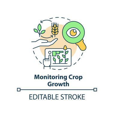 Ekin yetiştirme konsepti ikonu izleniyor. İlerlemeyi gözlemleyin. Artan ekin verimi soyut fikir ince çizgi çizimi sağlar. İzole bir taslak çizim. Düzenlenebilir felç. Arial, Myriad Pro-Kalın yazı tipleri kullan