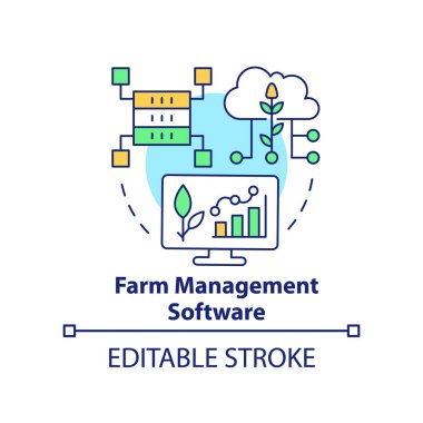 Çiftlik yönetimi yazılım konsepti ikonu. Tarım verimliliğinin artması soyut fikir ince çizgi çizimi. İzole bir taslak çizim. Düzenlenebilir felç. Arial, Myriad Pro-Kalın yazı tipleri kullan