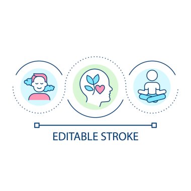 Sakinlik döngüsü konsepti simgesi. - Sakin ol. Duygularını kontrol et. Barışçıl duygusal durum soyut fikir ince çizgi çizimi. İzole bir taslak çizim. Düzenlenebilir felç. Kullanılan Arial yazı tipi