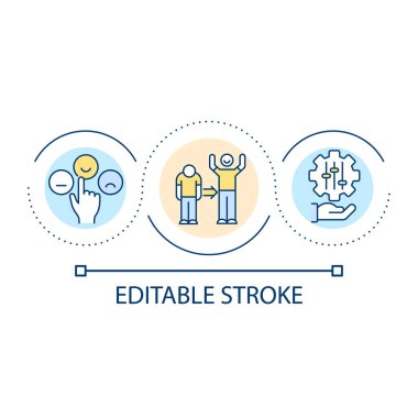 Manage emotions loop concept icon. Stay positive and optimistic. Attitude and behavior adjustment abstract idea thin line illustration. Isolated outline drawing. Editable stroke. Arial font used