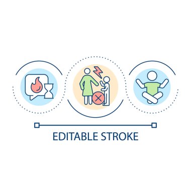 Olumsuz durumlar döngü konsepti olan Cope. Ebeveynlik. Sakinleşme zamanı. Duygusal tepki soyut fikir ince çizgi çizimi. İzole bir taslak çizim. Düzenlenebilir felç. Kullanılan Arial yazı tipi