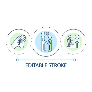 Ebeveyn döngüsü konsepti simgesi. Çocuğuna öğret. Sevgi ve destek. Sağlıklı aile çevresi soyut fikir ince çizgi çizimi. İzole bir taslak çizim. Düzenlenebilir felç. Kullanılan Arial yazı tipi