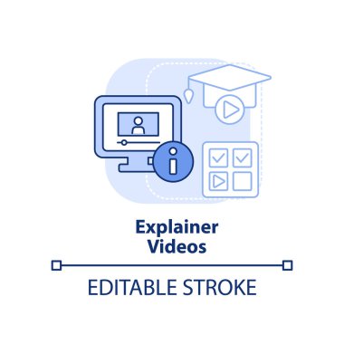 Açıklayıcı videolar açık mavi konsept simgesi. Microlearting soyut fikir ince çizgi illüstrasyon. Kısa süreli içerik. İzole bir taslak çizim. Düzenlenebilir felç. Arial, Myriad Pro-Kalın yazı tipleri