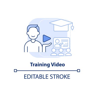 Eğitim videosu açık mavi konsept simgesi. Microlearning video örnek soyut fikir ince çizgi illüstrasyon. Çevrimiçi yayın. İzole bir taslak çizim. Düzenlenebilir felç. Arial, Myriad Pro-Kalın yazı tipleri