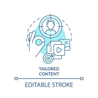 Terzi içeriği turkuaz konsept simgesi. Kişisel veriler. Bilgi gereksinimi soyut fikir ince çizgi çizimi. İzole bir taslak çizim. Düzenlenebilir felç. Arial, Myriad Pro-Kalın yazı tipleri