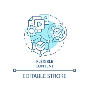 Esnek içerik turkuaz konsept simgesi. Biçim değiştirme yeteneği. Veri gereksinimi soyut fikir ince çizgi çizimi. İzole bir taslak çizim. Düzenlenebilir felç. Arial, Myriad Pro-Kalın yazı tipleri