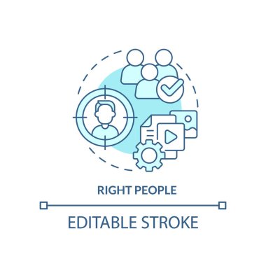 Doğru insanlar turkuaz konsept ikonu. Seyirciye odaklan. Pazarlama. İçerik ucu soyut fikir ince çizgi çizimi. İzole bir taslak çizim. Düzenlenebilir felç. Arial, Myriad Pro-Kalın yazı tipleri