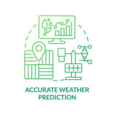 Doğru hava tahmini, yeşil gradyan konsept ikonu. Yenilikçi bir araç. Artan ekin verimi soyut fikir ince çizgi çizimi sağlar. İzole bir taslak çizim. Myriad Pro-Kalın yazı tipi kullanımı