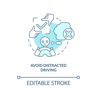 Dikkati dağılmış turkuaz konsept ikonundan kaçının. Ticari sürücü için sürücü güvenliği soyut fikir ince çizgi çizimi. İzole bir taslak çizim. Düzenlenebilir felç. Arial, Myriad Pro-Kalın yazı tipleri