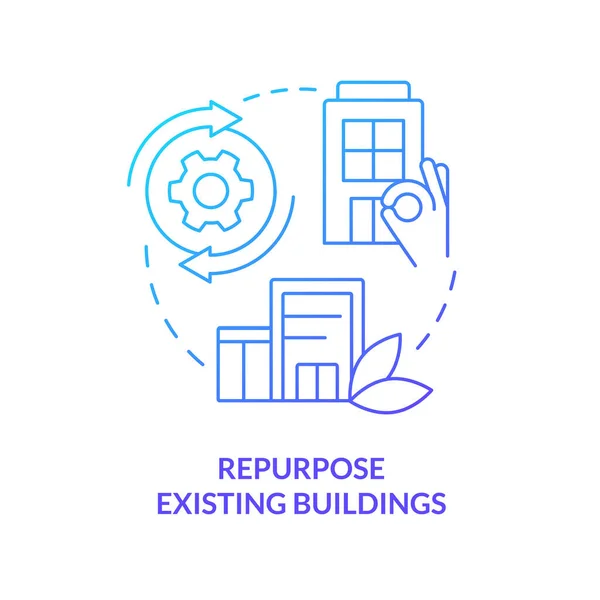 Repurpose Existing Buildings Blue Gradient Concept Icon Renovation Carbon Neutralization — Vector de stock