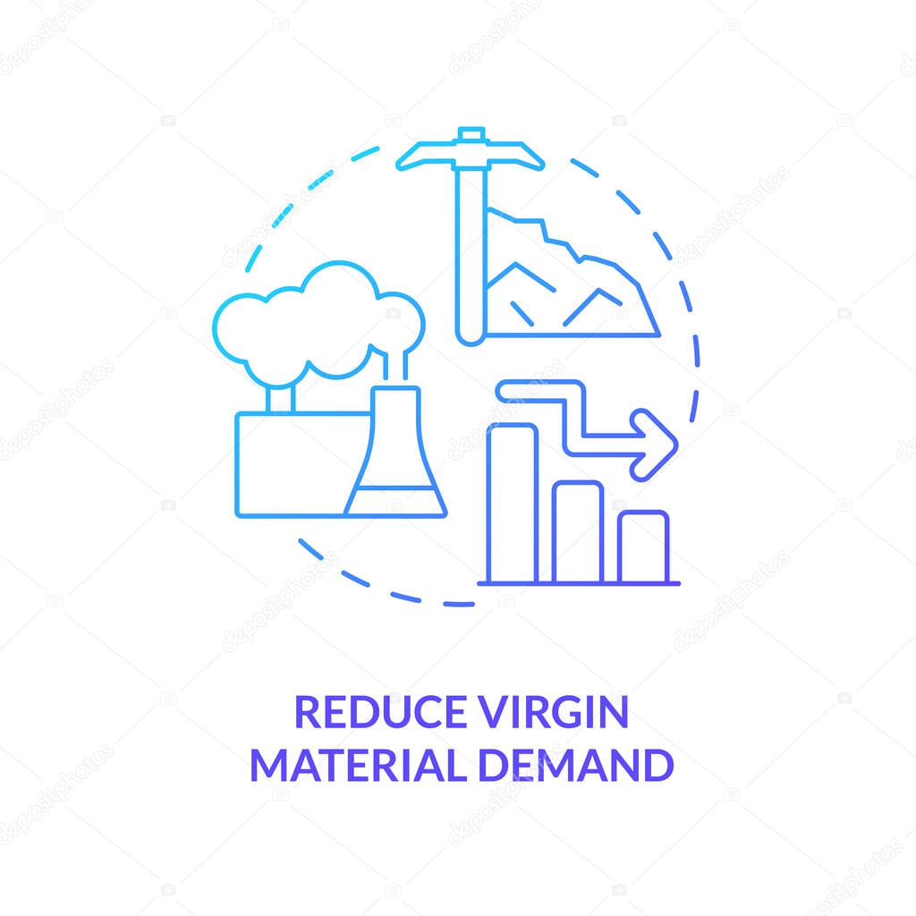 Reduce virgin material demand blue gradient concept icon. Ore mining. Carbon removal strategy abstract idea thin line illustration. Isolated outline drawing. Myriad Pro-Bold fonts used