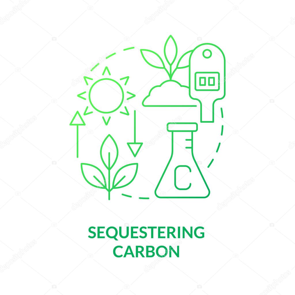 Sequestering carbon green gradient concept icon. Reducing CO2 pollution. Net zero strategy abstract idea thin line illustration. Isolated outline drawing. Myriad Pro-Bold fonts used