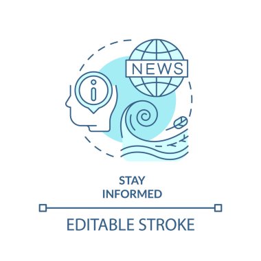 Bilgilendirilmiş turkuaz konsept simgesi olarak kal. Felaket hazırlığı soyut fikir ince çizgi çizimi. Yerel alarma geçin. İzole bir taslak çizim. Düzenlenebilir felç. Arial, Myriad Pro-Kalın yazı tipleri