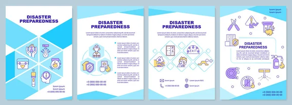 Disaster Accident Preparedness Cyan Brochure Template Leaflet Design Linear Icons — Stock vektor