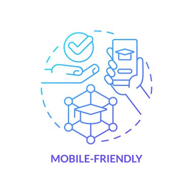 Mobil dost mavi gradyan konsept simgesi. Microlearning 'in soyut fikri ince çizgi çizimi. E-öğrenme yazılımı. Çevrimiçi kurslar. İzole bir taslak çizim. Kullanılan sayısız Pro-Kalın yazı tipi