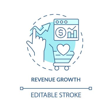 Gelir büyümesi turkuaz konsept simgesi. Müşteri nişan platformu soyut fikir ince çizgi çizimi için önemlidir. İzole bir taslak çizim. Düzenlenebilir felç. Arial, Myriad Pro-Kalın yazı tipleri