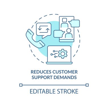 Müşteri desteği talep turkuaz konsept simgesini azaltır. Müşteri nişan platformu soyut fikir ince çizgi çizimi. İzole bir taslak çizim. Düzenlenebilir felç. Arial, Myriad Pro-Kalın yazı tipleri