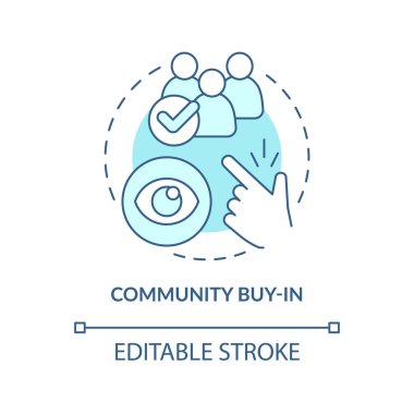 Turkuaz konsept ikonunda topluluk alımı. Dijital bağlılık avantajı soyut fikir ince çizgili illüstrasyon. İzole bir taslak çizim. Düzenlenebilir felç. Arial, Myriad Pro-Kalın yazı tipleri