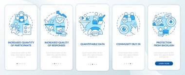 Mobil uygulama ekranında dijital çarpışma mavisi avantajları. Doğrusal kavramlarla düzenlenebilir grafik yönergelerini 5 adımda gezdir. UI, UX, GUI şablonu. Kullanılan sayısız Pro-Kalın, Düzenli yazı tipleri