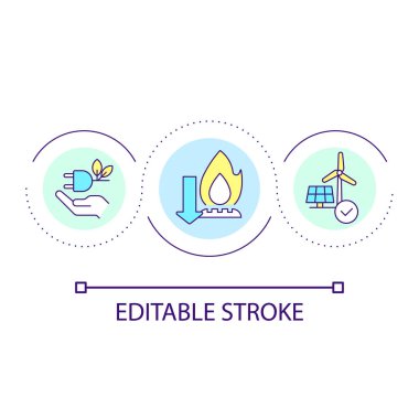 Temiz enerji döngüsü konsepti simgesi kullan. Güç üretiminin sürdürülebilir teknolojisi. Çevre dostu soyut fikir ince çizgi çizimi. İzole bir taslak çizim. Düzenlenebilir felç. Kullanılan Arial yazı tipi