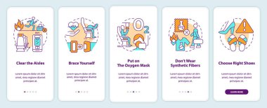 Mobil uygulama ekranında uçak kazasından kurtulduk. Koridorları, doğrusal kavramlarla birlikte düzenlenebilir 5 adımlık grafik yönergelerini temizle. UI, UX, GUI şablonu. Kullanılan sayısız Pro-Kalın, Düzenli yazı tipleri
