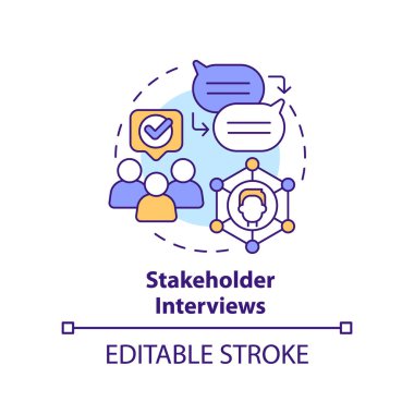 Hissedarların röportaj konsepti. İletişim. İçerik tasarımı için araştırma soyut fikir ince çizgi çizimi. İzole bir taslak çizim. Düzenlenebilir felç. Arial, Myriad Pro-Kalın yazı tipleri