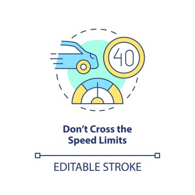 Hız limitini aşma konsept simgesi. Maksimum hız. Genel sürüş güvenliği kuralı soyut fikir ince çizgi çizimi. İzole bir taslak çizim. Düzenlenebilir felç. Arial, Myriad Pro-Kalın yazı tipleri