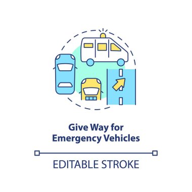 Acil durum araçları konsept simgesine yol açın. Genel sürüş güvenliği kuralı soyut fikir ince çizgi çizimi. İzole bir taslak çizim. Düzenlenebilir felç. Arial, Myriad Pro-Kalın yazı tipleri