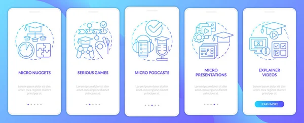 Options Delivery Microlearning Blue Gradient Onboarding Mobile App Screen Walkthrough — стоковый вектор