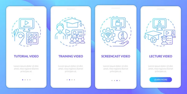 Mikroučení Videa Line Školení Gradient Onboarding Mobilní Aplikace Obrazovce Procházka — Stockový vektor
