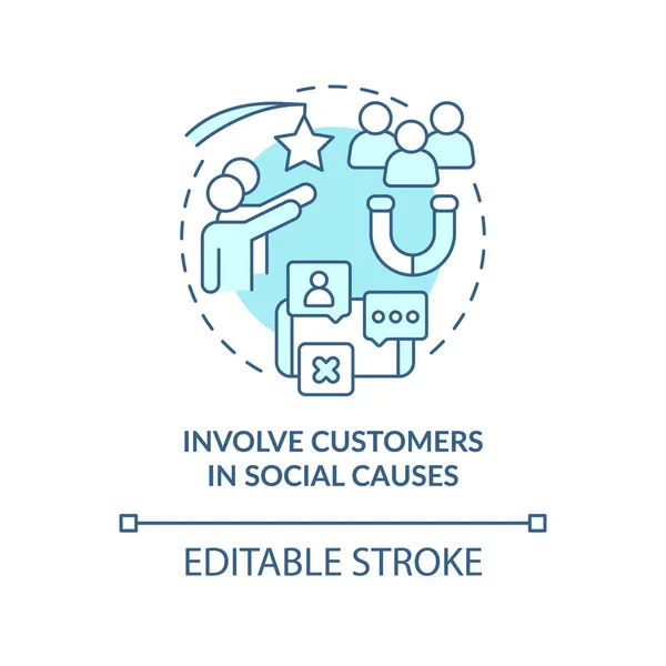 Involve Customers Social Causes Turquoise Concept Icon Client Engagement Strategy — Vector de stock