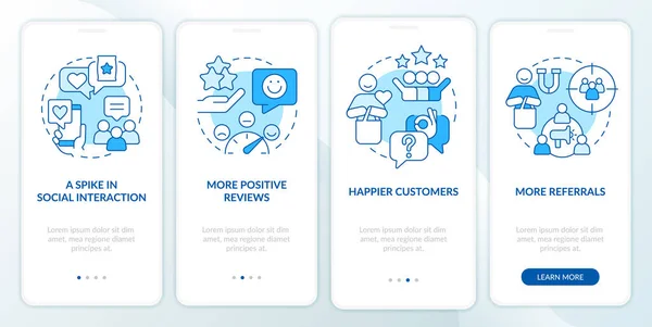 Tracking Customer Engagement Blue Onboarding Mobile App Screen Walkthrough Steps — Stockový vektor