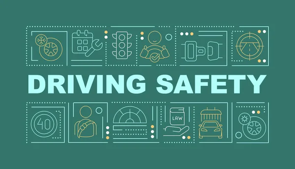 Driving Safety Word Concepts Dark Green Banner Road Rules Infographics — Stock Vector