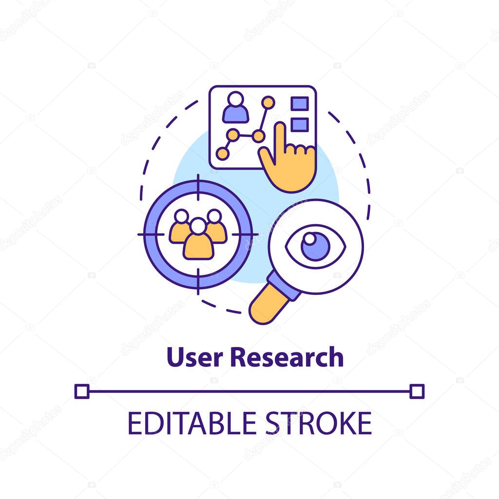 User research concept icon. Audience experience. Information for content design abstract idea thin line illustration. Isolated outline drawing. Editable stroke. Arial, Myriad Pro-Bold fonts used