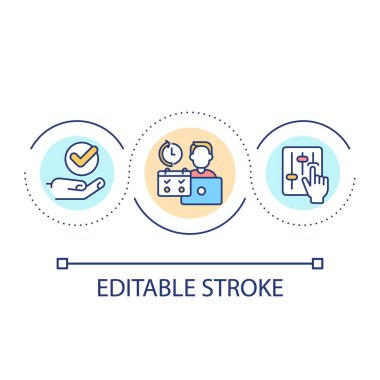 Öğrenci özyönetim döngüsü konsepti simgesi. Akademik performansı kontrol etmek soyut fikri ince çizgi çizimi. Kendini kontrol etmeyi güçlendir. İzole bir taslak çizim. Düzenlenebilir felç. Kullanılan Arial yazı tipi