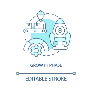 Büyüme evresi turkuaz konsept simgesi. İş geliştirme. Ürün yaşam döngüsünün aşaması soyut fikir ince çizgi çizimi. İzole bir taslak çizim. Düzenlenebilir felç. Arial, Myriad Pro-Kalın yazı tipleri