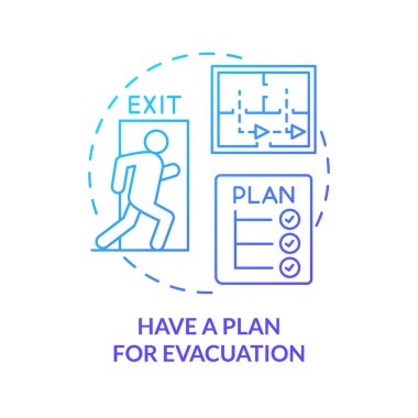 Tahliye için mavi gradyan konsept ikonu planımız var. Felaket ucu soyut fikir ince çizgi çizimi. Evi güvenli bir şekilde terk ediyorum. Çıkış yolu. İzole bir taslak çizim. Kullanılan sayısız Pro-Kalın yazı tipi