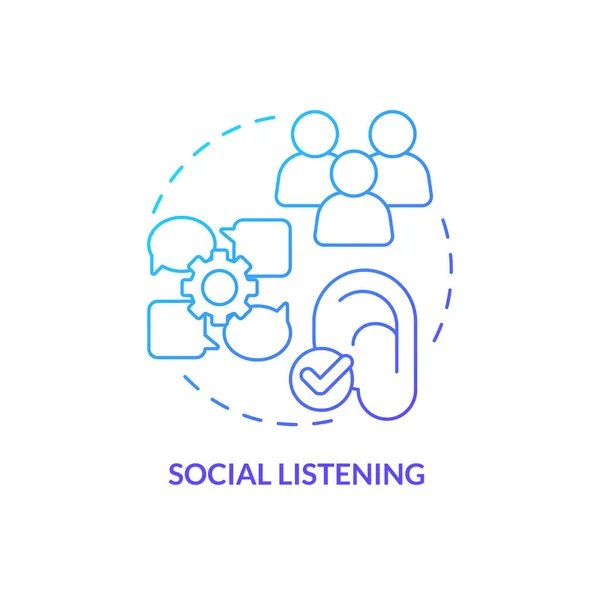 Social Listening Kék Gradiens Koncepció Ikon Hálózatfigyelés Kutatás Tartalom Design — Stock Vector