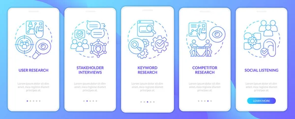 Research Content Design Blue Gradient Onboarding Mobile App Screen Data — Wektor stockowy