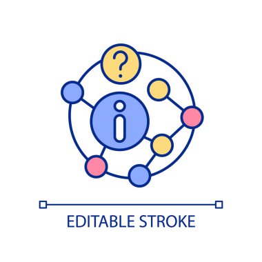 Evrensel bilgi ağı RGB renk simgesine erişim. Organize bilgi entegrasyonu. Karar verme. İzole vektör çizimi. Basit bir çizgi çizimi. Düzenlenebilir felç. Kullanılan Arial yazı tipi