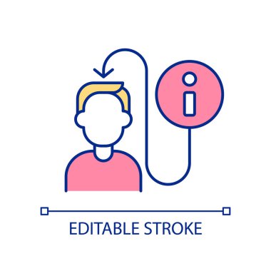 Öğrenci özel bilgi RGB renk simgesi elde ediyor. Bilgiyi etkili bir şekilde aklında tut. Yetenek geliştirme. İzole vektör çizimi. Basit bir çizgi çizimi. Düzenlenebilir felç. Kullanılan Arial yazı tipi