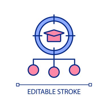 Öğrenci odaklı öğrenme RGB renk simgesi. Akademik çıkarları araştırıyorum. Sürücü öğrenci motivasyonu. İzole vektör çizimi. Basit bir çizgi çizimi. Düzenlenebilir felç. Kullanılan Arial yazı tipi