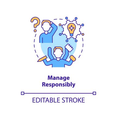 Sorumlu konsept simgesini yönet. Lojistik, soyut, ince çizgi çizimi üzerindeki etkili sonuçlara değiniliyor. İzole bir taslak çizim. Düzenlenebilir felç. Arial, Myriad Pro-Kalın yazı tipleri
