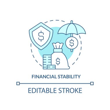 Mali istikrar turkuvaz konsept ikonu. Örgütsel kültür karakteristik soyut fikir ince çizgi çizimi. İzole bir taslak çizim. Düzenlenebilir felç. Arial, Myriad Pro-Kalın yazı tipleri