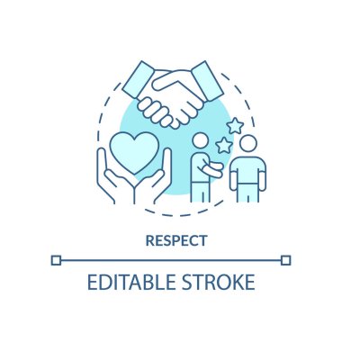 Turkuaz konsept ikonuna saygı gösterin. İş ahlakı bileşeni soyut fikir ince çizgi çizimi. Etik iletişim. İzole bir taslak çizim. Düzenlenebilir felç. Arial, Myriad Pro-Kalın yazı tipleri
