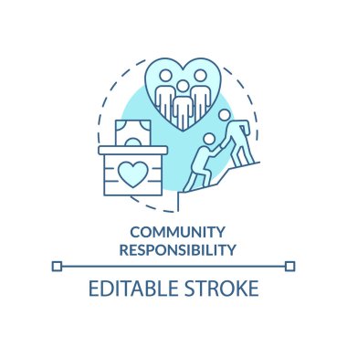 Toplum sorumluluğu turkuaz konsept ikonu. CSR soyut fikir çizgisi çizimi. Pozitif çevre. İzole bir taslak çizim. Düzenlenebilir felç. Arial, Myriad Pro-Kalın yazı tipleri