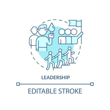 Liderlik turkuaz konsept simgesi. Örgütsel kültürü etkileyen faktör soyut fikir ince çizgi çizimi. İzole bir taslak çizim. Düzenlenebilir felç. Arial, Myriad Pro-Kalın yazı tipleri